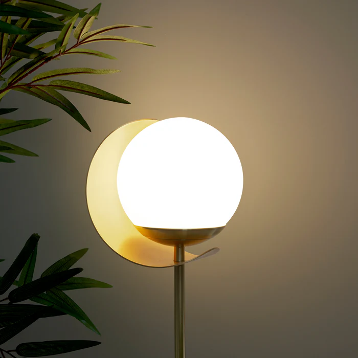 Northern Light - Callisto Opal Table Lamp - Brushed Brass Finish - Matt Opal Glass Globe 150mm Shade