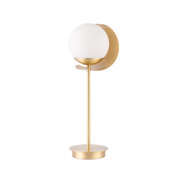 Northern Light - Callisto Opal Table Lamp - Brushed Brass Finish - Matt Opal Glass Globe 150mm Shade