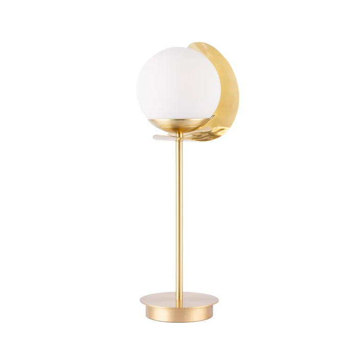 Northern Light - Callisto Opal Table Lamp - Hammered Polished Brass Finish - Matt Opal Glass Globe 150mm Shade