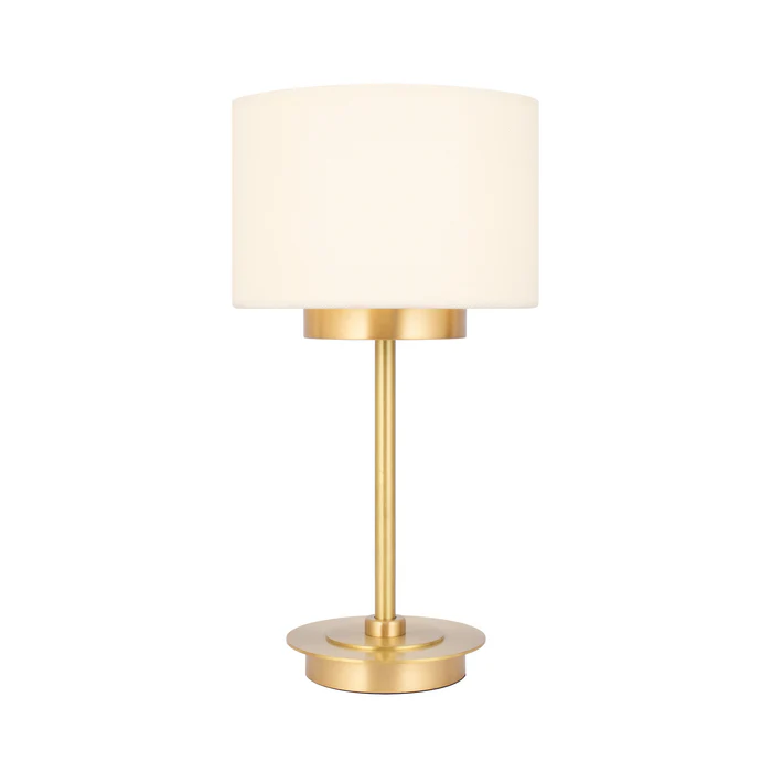 Northern Light - Cumberbatch Rechargeable Table Lamp - Brushed Brass Finish - 7" Drum Snowdrift Shade