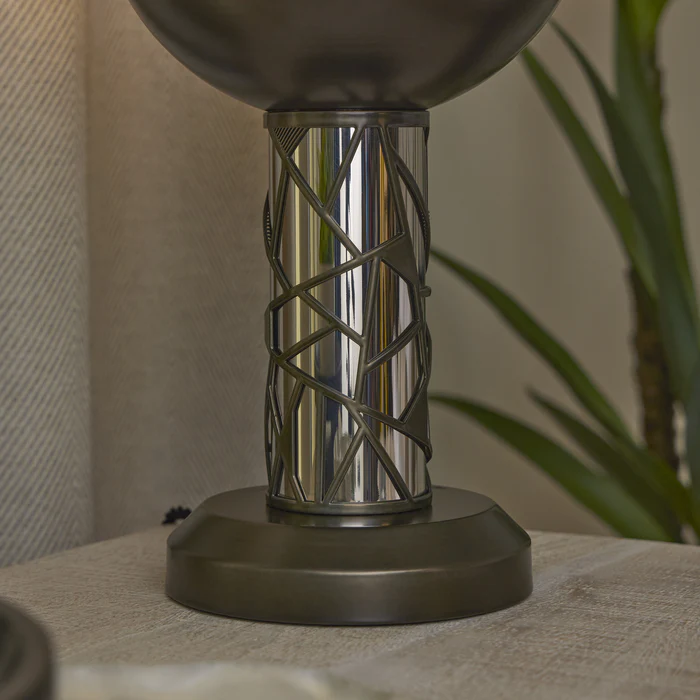 Northern Light - Kyoto Table Lamp - Pewter Finish - Matt Opal Glass Globe 200mm Shade