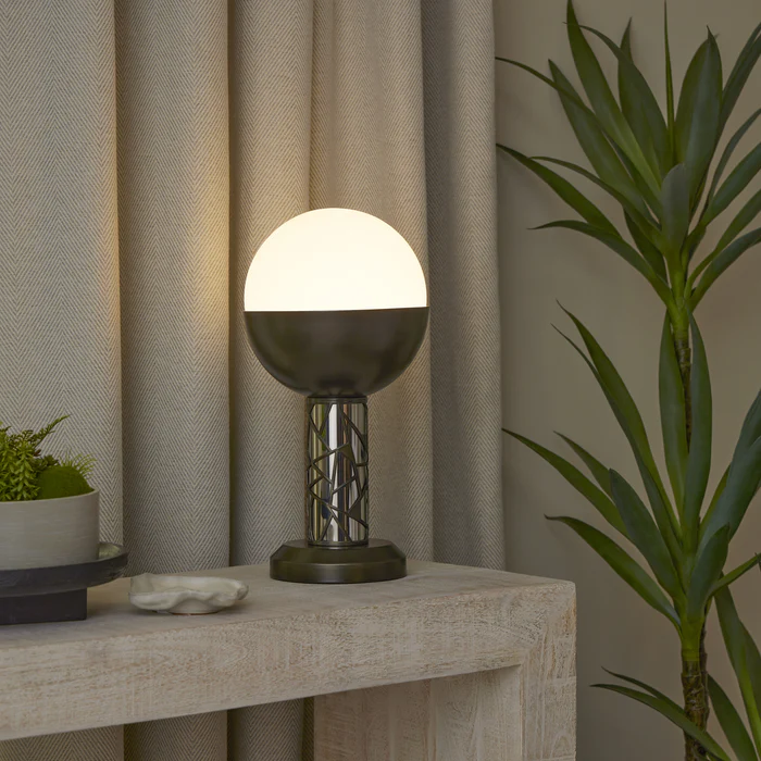 Northern Light - Kyoto Table Lamp - Pewter Finish - Matt Opal Glass Globe 200mm Shade