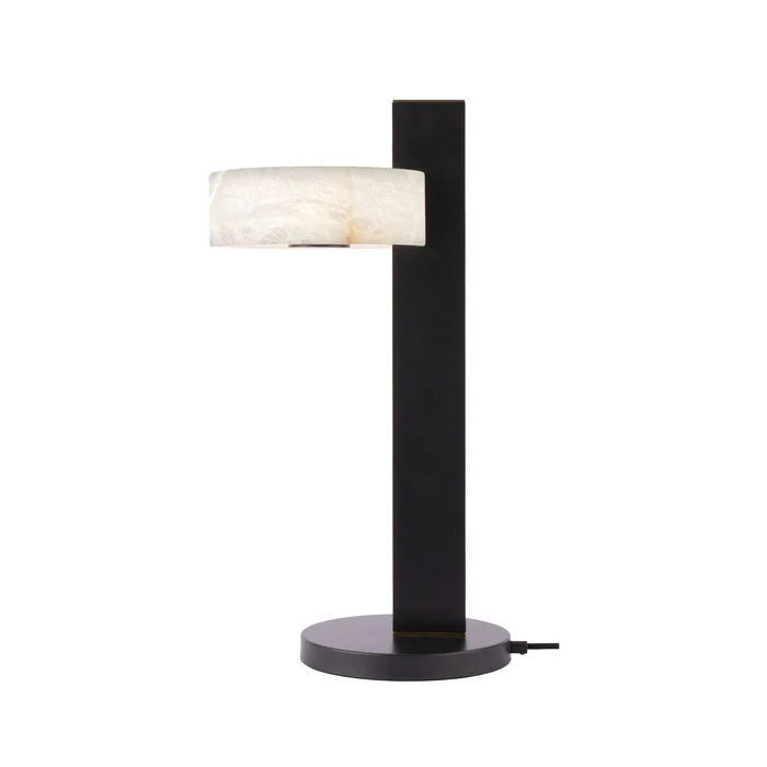 Northern Light - Turris Table Lamp - Black Grey Polished Brass Finish - White Alabaster Shade
