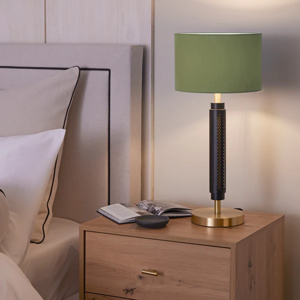 Northern Light - Walton Table Lamp Military Shade - Matt Black Finish - 10" Drum Military Shade