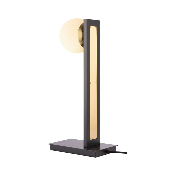 Northern Light - Jura Opal Globe Table Lamp - Black-Grey Polished Brass Finish - Matt Opal Glass Globe Ã˜150mm Shade