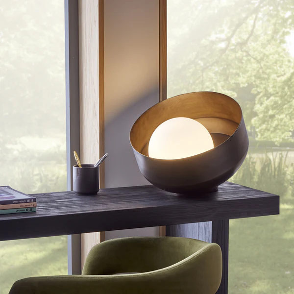 Northern Light - Bourbon Opal Table Lamp - Brass Dark Finish - Matt Opal Glass Globe Ø200 mm Shade