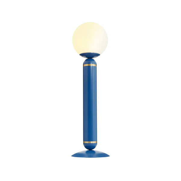 Northern Light - Novara Table Lamp - Azure Blue Brushed Brass Finish - Matt Opal Glass Globe Ø200mm Shade