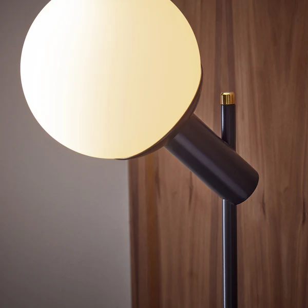 Northern Light - Lisbon Table Lamp - Black Grey Polished Brass Finish - Matt Opal Glass Globe Ø150mm Shade