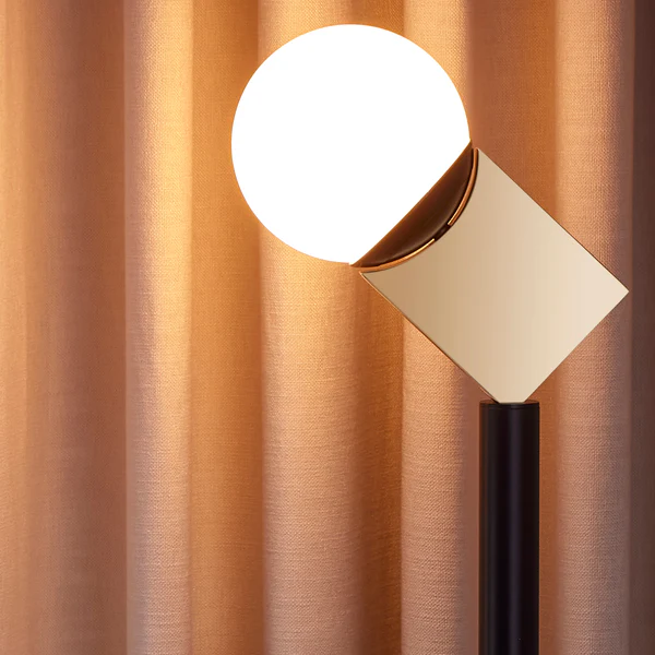 Northern Light -  Faro Table Lamp - Black Grey Polished Brass Finish - Matt Opal Glass Globe Ø150mm Shade