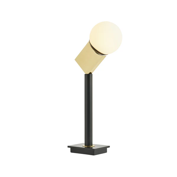 Northern Light -  Faro Table Lamp - Black Grey Polished Brass Finish - Matt Opal Glass Globe Ø150mm Shade