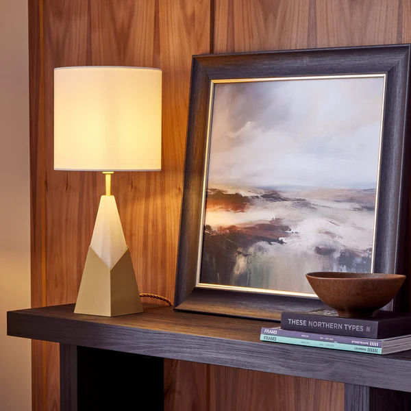 Northern Light - Cleo Table Lamp - Brushed Brass Finish - 10" Drum Snowdrift Shade