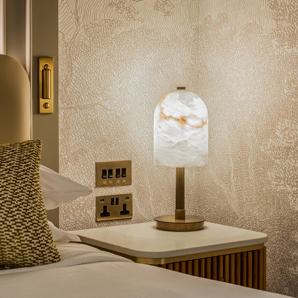 Northern Light - Tibor Table Lamp - Old English Brass Light Oiled Bronze Finish - White Alabaster Shade