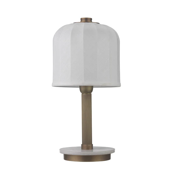 Northern Light - Heslop Table Lamp Medium - Old English Brass Light White Marble Finish - 8" Cloche Snowdrift Shade