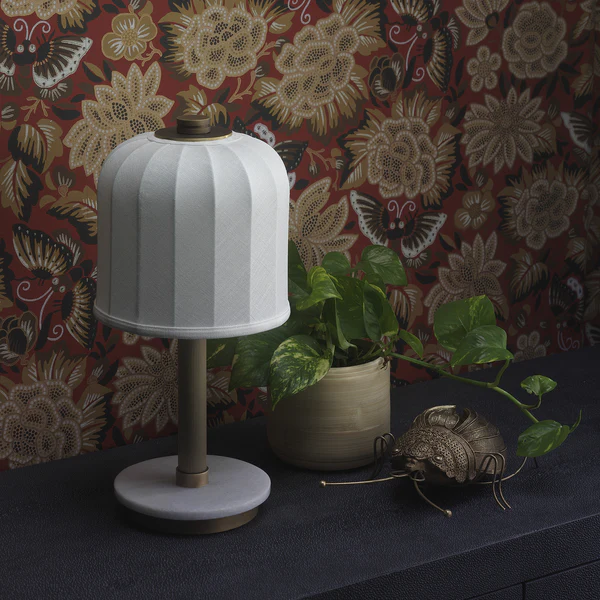 Northern Light - Heslop Table Lamp Medium - Old English Brass Light White Marble Finish - 8" Cloche Snowdrift Shade