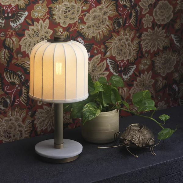 Northern Light - Heslop Table Lamp Medium - Old English Brass Light White Marble Finish - 8" Cloche Snowdrift Shade