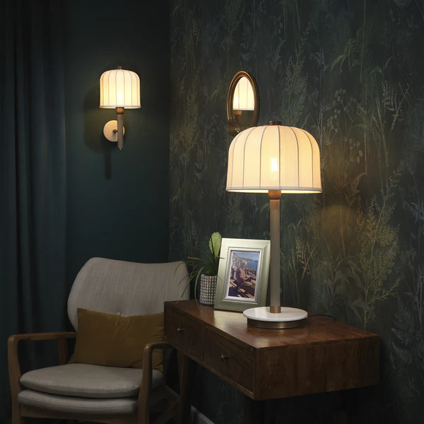 Northern Light - Heslop Table Lamp Large - Old English Brass Light White Marble Finish - 12" Cloche Snowdrift Shade