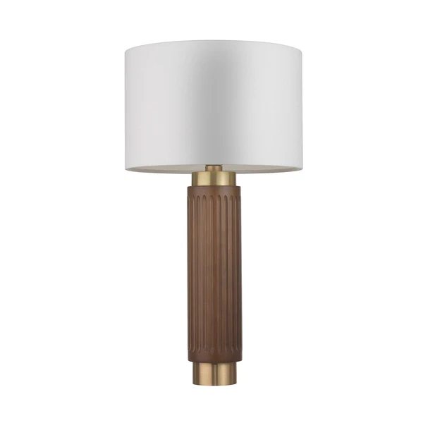 Northern Light - Camber Table Lamp Tall - Medium Oak Finish - 12" Short Drum Pearl Grey Shade