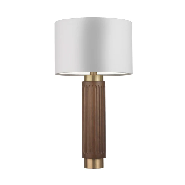 Northern Light - Camber Table Lamp Tall - Medium Oak Finish - 12" Short Drum Pearl Grey Shade