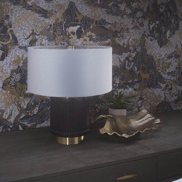 Northern Light - Camber Table Lamp Short - Wenge Finish - 16" Short Drum Pearl Grey Shade