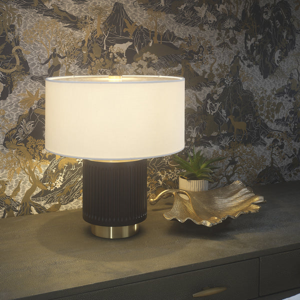 Northern Light - Camber Table Lamp Short - Wenge Finish - 16" Short Drum Pearl Grey Shade