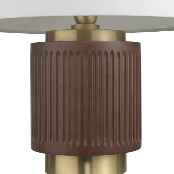 Northern Light - Camber Table Lamp Short - Medium Oak Finish - 16" Short Drum Pearl Grey Shade