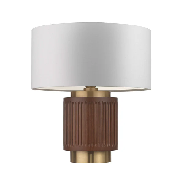 Northern Light - Camber Table Lamp Short - Medium Oak Finish - 16" Short Drum Pearl Grey Shade