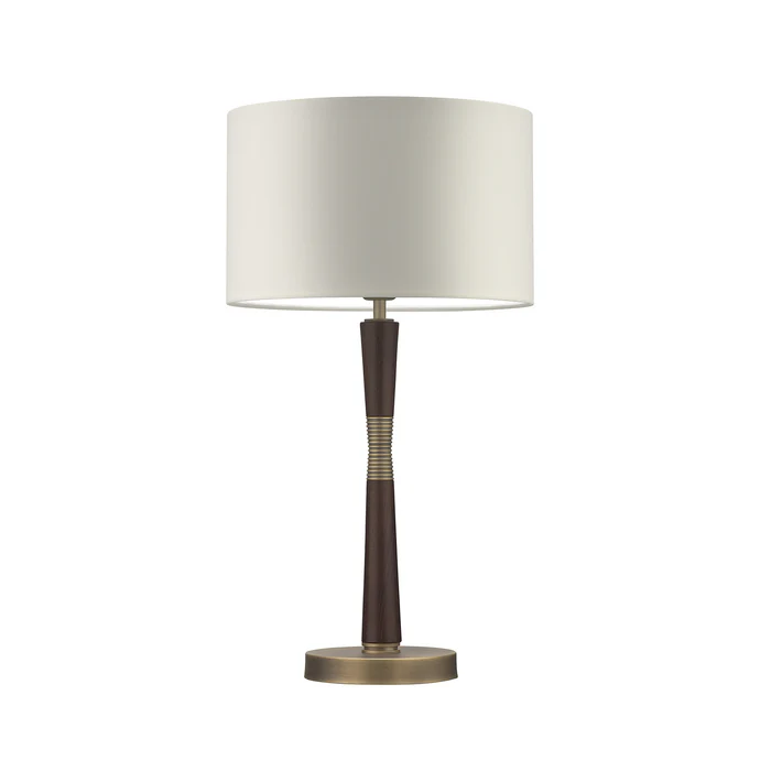 Northern Light - Nola Table Lamp Medium - Dark Oak Old English Brass Light Finish - 12" Short Drum Snowdrift Shade