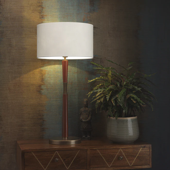 Northern Light - Nola Table Lamp Large - Rose Teak Finish - 14" Short Drum Snowdrift Shade