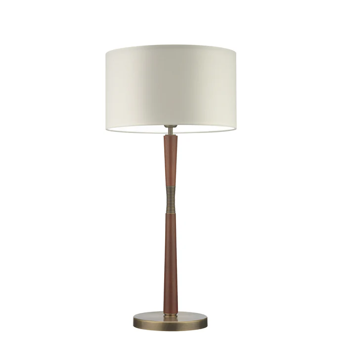 Northern Light - Nola Table Lamp Large - Rose Teak Finish - 14" Short Drum Snowdrift Shade