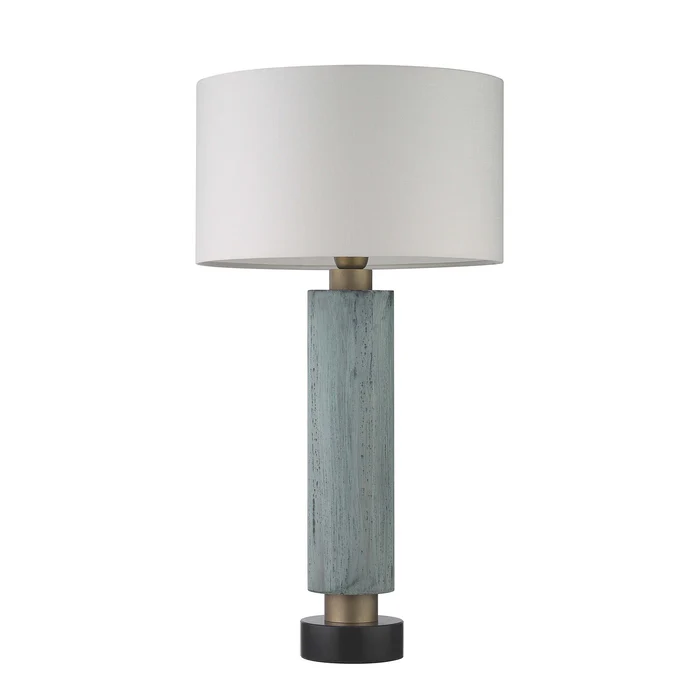 Northern Light - Argent Table Lamp - Verdigris Old English Brass Light Finish - 14" Short Drum Pearl Grey Shade