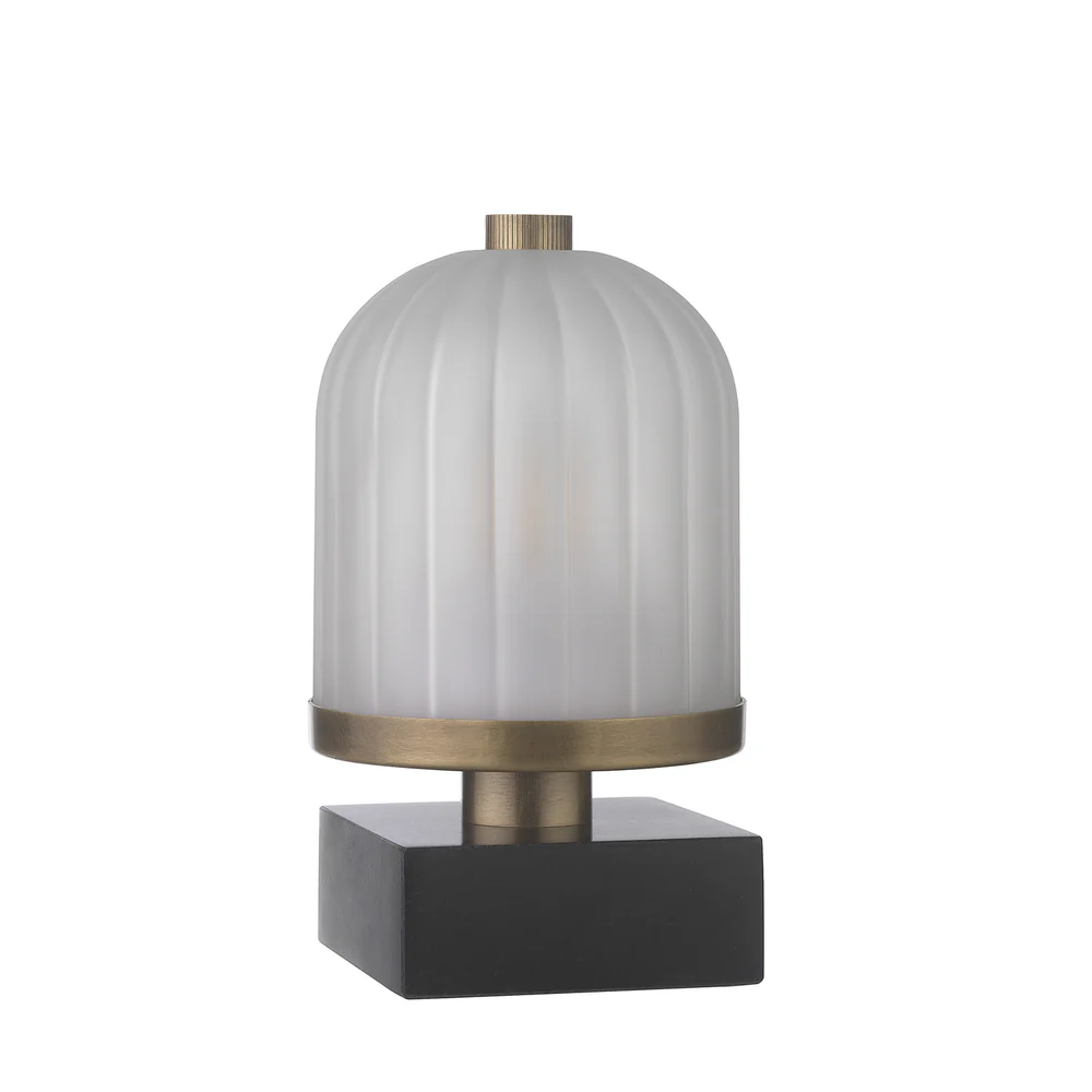 Northern Light - Hewell Rechargeable Table Lamp - Old English Brass Light Finish - Frosted Reeded Glass Dome Shade
