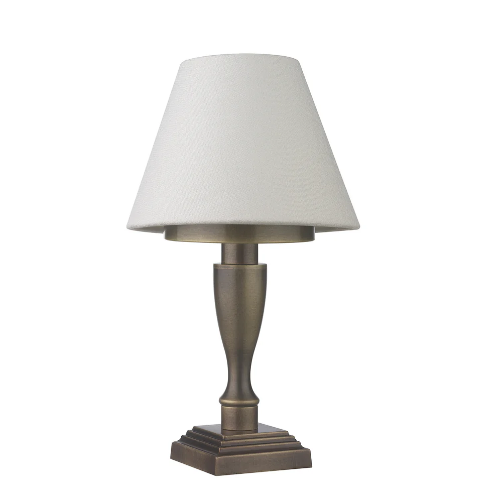 Northern Light - Hebe Rechargeable Table Lamp - Old English Brass Light Finish - 7" Rolled Edge Empire Snowdrift Shade