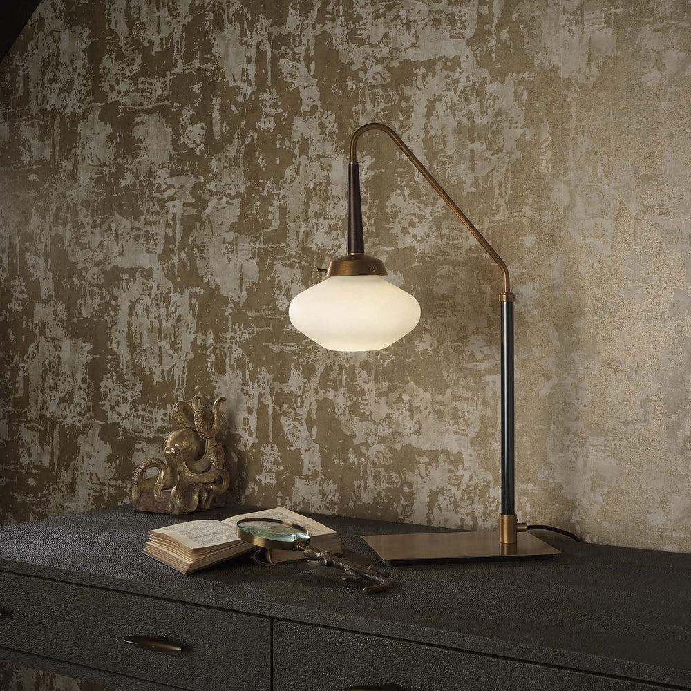 Northern Light - Hodgkin Table Lamp - Oiled Bronze Old English Brass Light Carbonne Finish - Matt Opal Shade