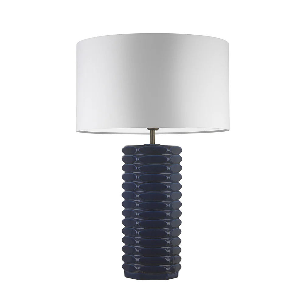 Northern Light - Balfron Table Lamp - Indigo Reactive Glaze Rich Bronze Finish - 18" Short Drum Pearl Grey Shade