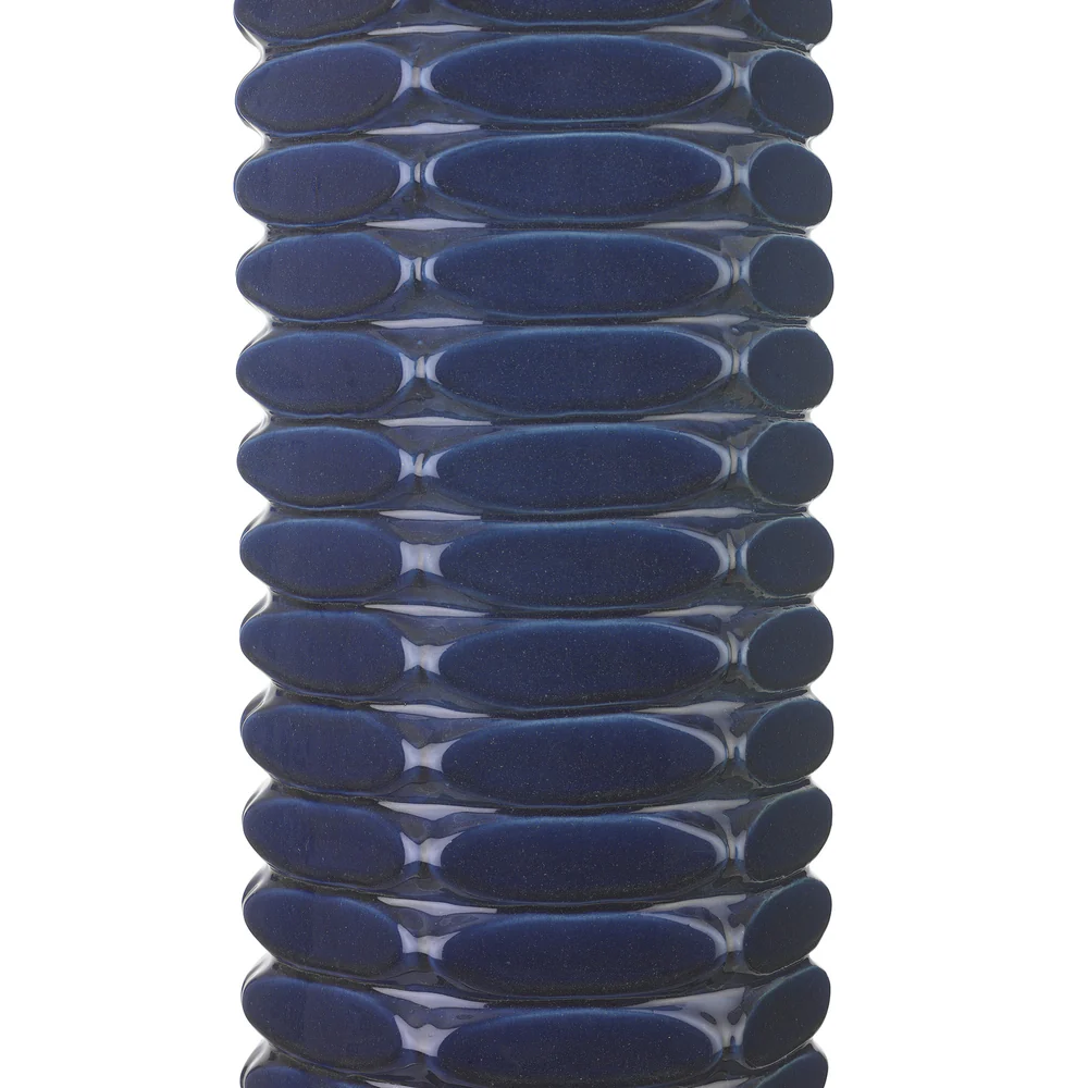 Northern Light - Balfron Table Lamp - Indigo Reactive Glaze Rich Bronze Finish - 18" Short Drum Pearl Grey Shade