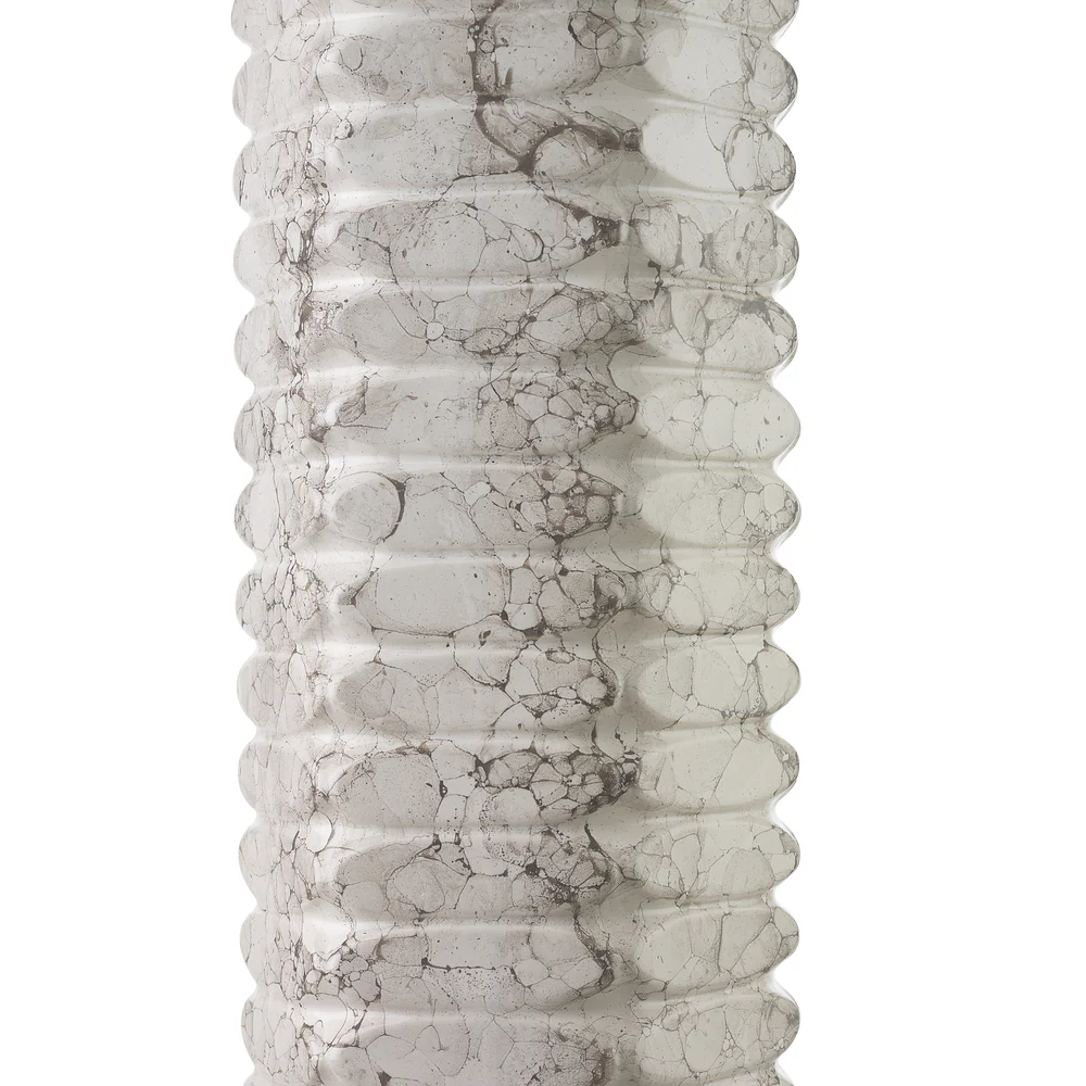 Northern Light - Balfron Table Lamp - Ammonite Reactive Glaze Rich Bronze Finish - 18" Short Drum Zinc Shade