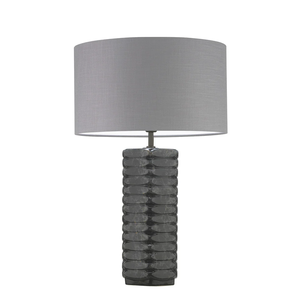 Northern Light - Balfron Table Lamp - Onyx Reactive Glaze Rich Bronze Finish - 18" Short Drum Smoke Shade