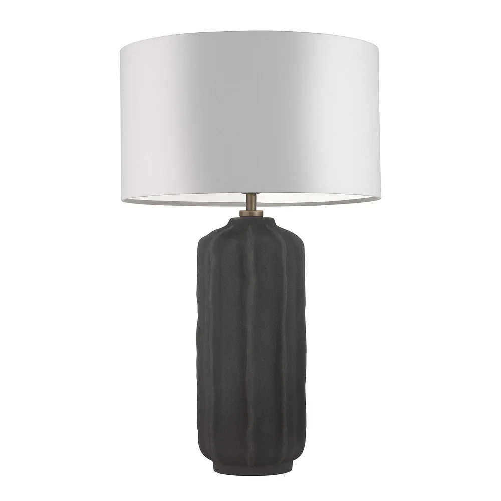 Northern Light - Chaco Table Lamp - Raku Black Old English Brass Light Finish - 16" Short Drum Pearl Grey Shade