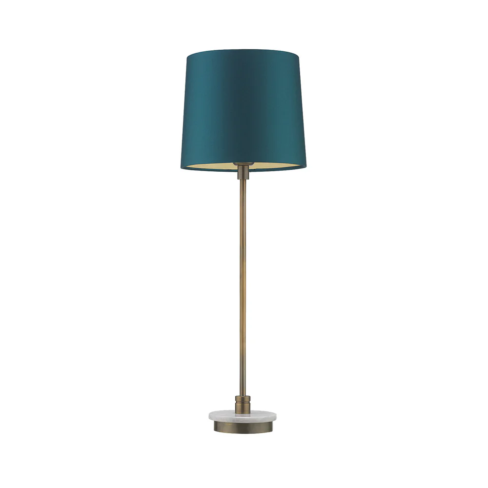 Northern Light - Cirque Table Lamp - White Marble Teal Old English Brass Light Finish - 8" Soho Drum Teal Silk Gold Lining Shade