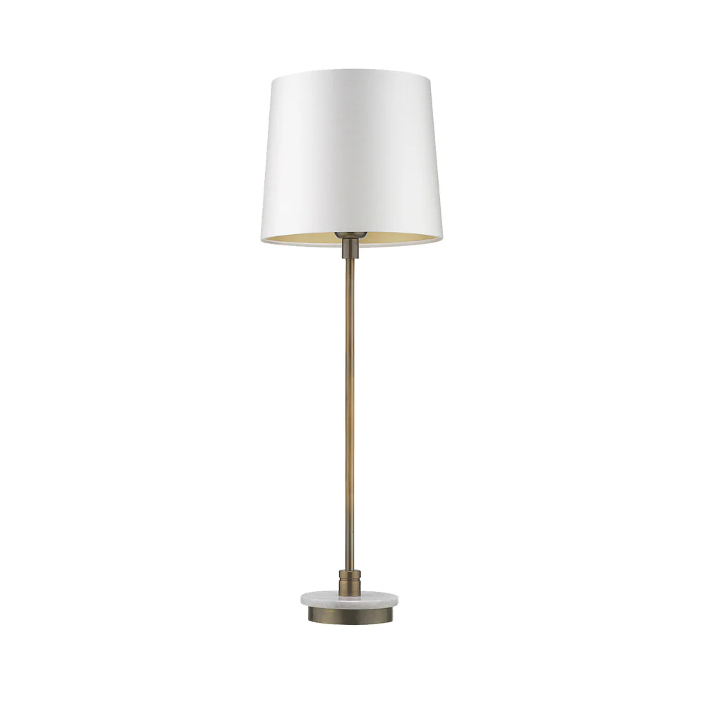 Northern Light - Cirque Table Lamp - White Marble Ivory Old English Brass Light Finish - 8" Soho Drum Ivory Silk Gold Lining Shade