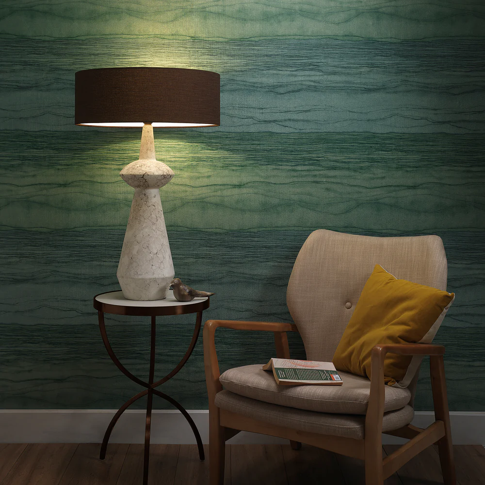 Northern Light - Coper Table Lamp - Ammonite Reactive Glaze Georgian Brass Finish - 20" Slim Drum Brown Shade