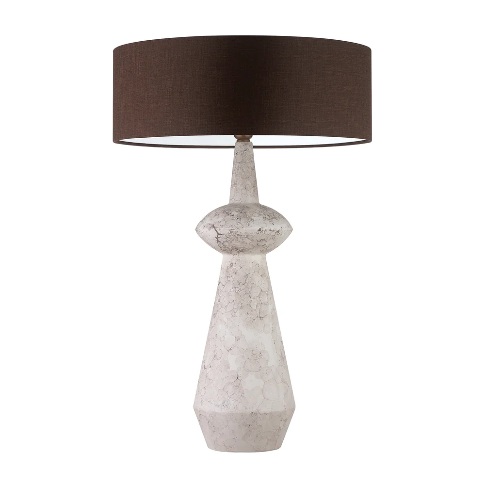 Northern Light - Coper Table Lamp - Ammonite Reactive Glaze Georgian Brass Finish - 20" Slim Drum Brown Shade