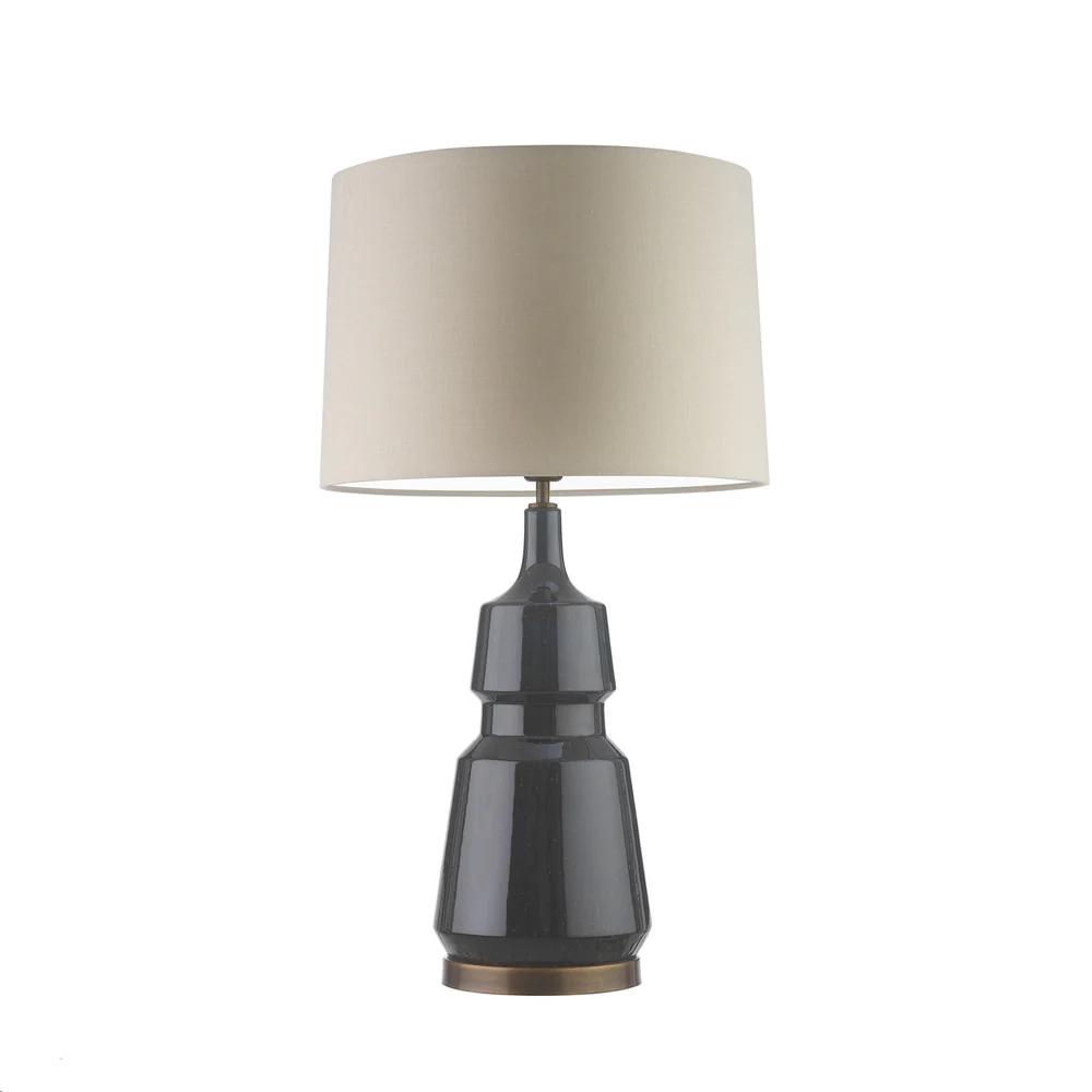 Northern Light - Corton Table Lamp - Midnight Teal Reactive Glaze Georgian Brass Finish - 16" Soho Drum Saxon Ivory Shade