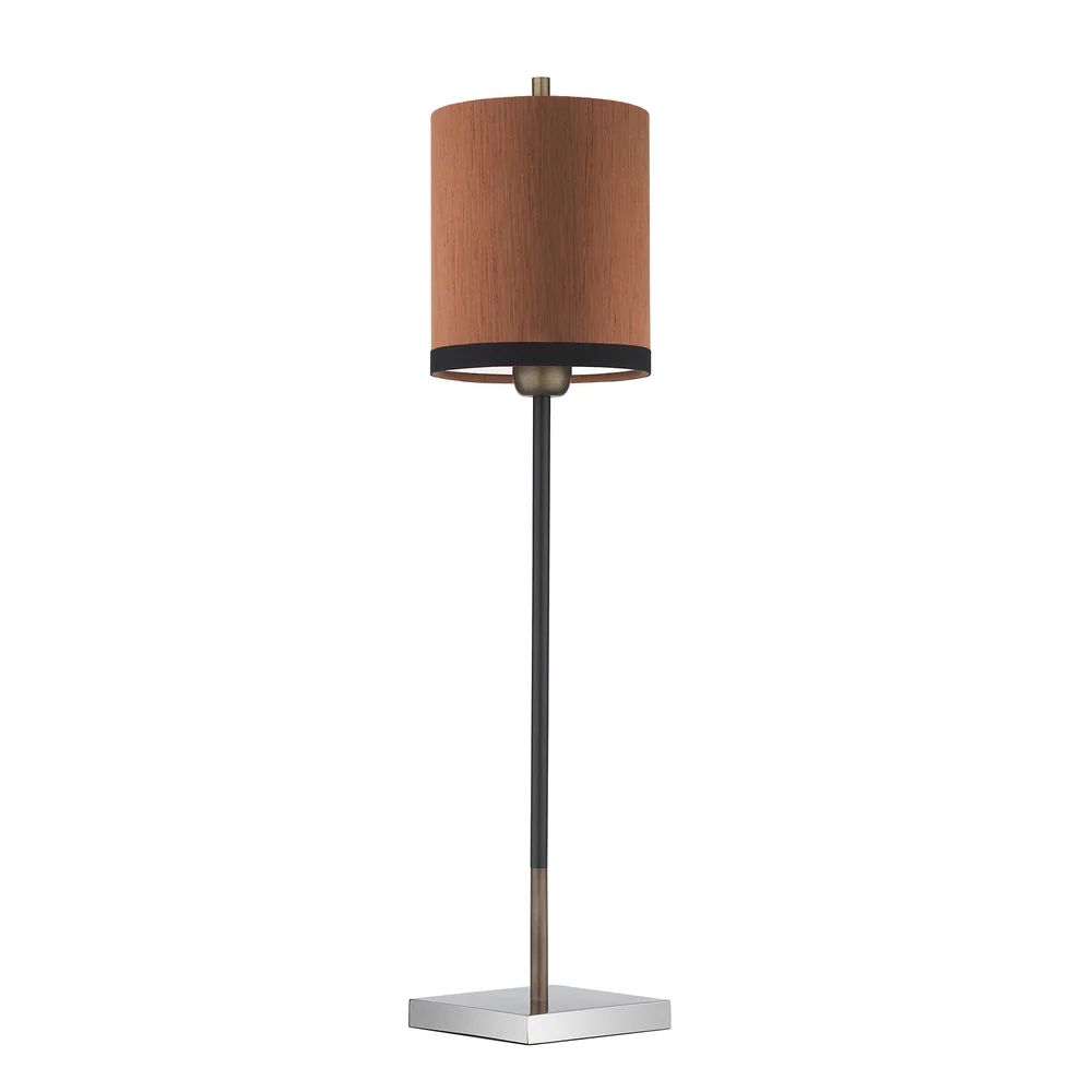 Northern Light - Hilliard Table Lamp Large - Black Polished Stainless Steel Old English Brass Light Finish - 6" Metro Drum Tussah Pumpkin Black Trim Shade
