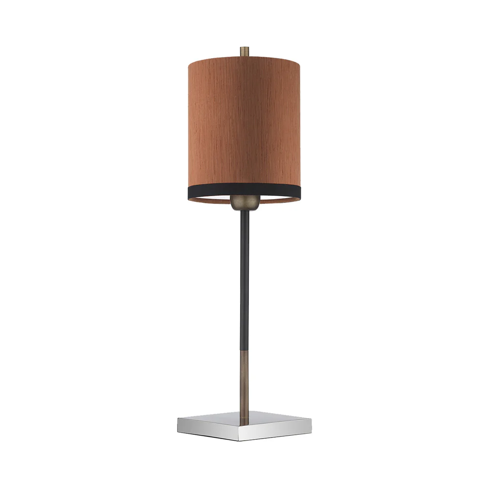 Northern Light - Hilliard Table Lamp Medium - Black Polished Stainless Steel Old English Brass Light Finish - 6" Metro Drum Tussah Pumpkin Black Trim Shade