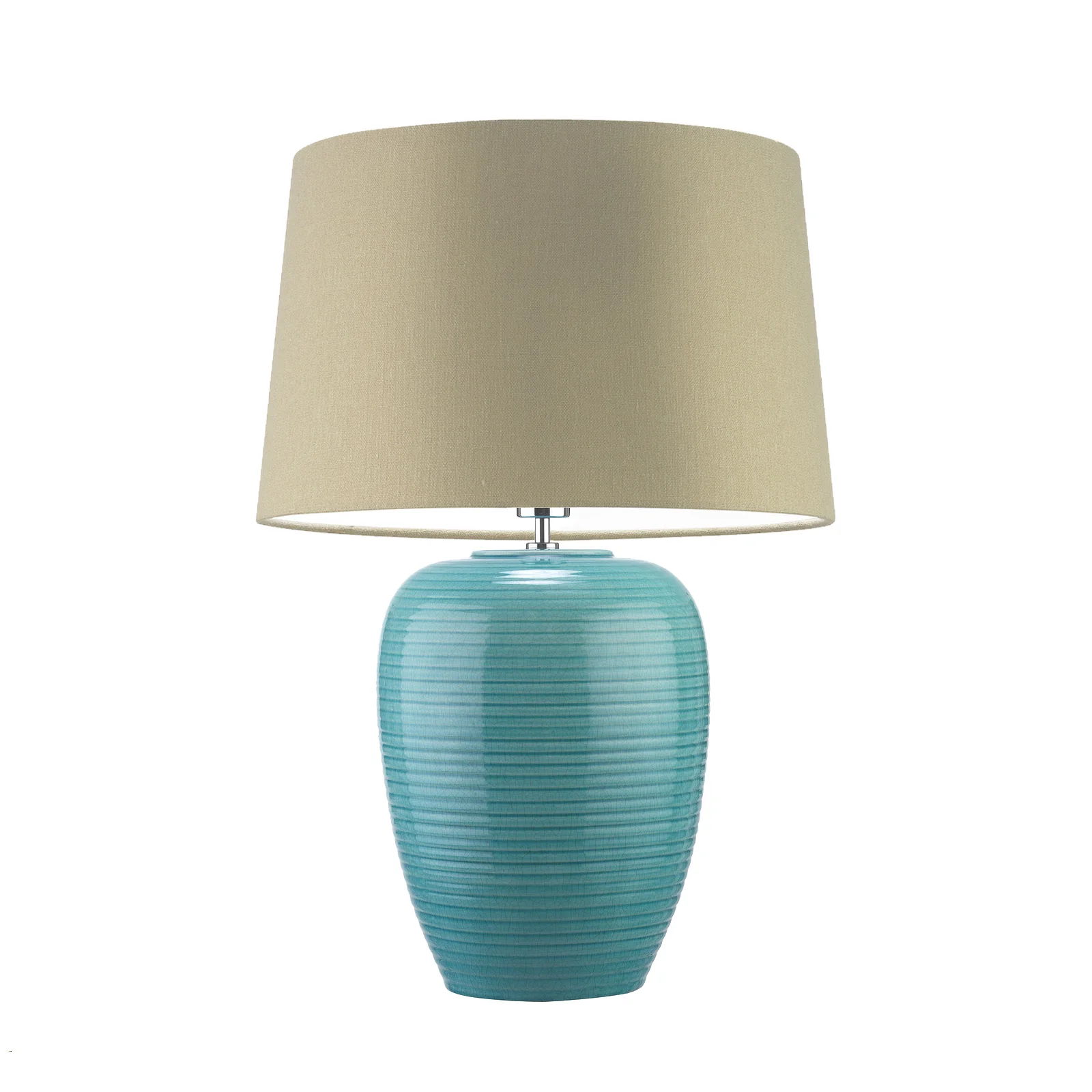 Northern Light - Ithaka Table Lamp - Teal Glaze Finish - 18" Compton Drum Saxon Vellum Shade