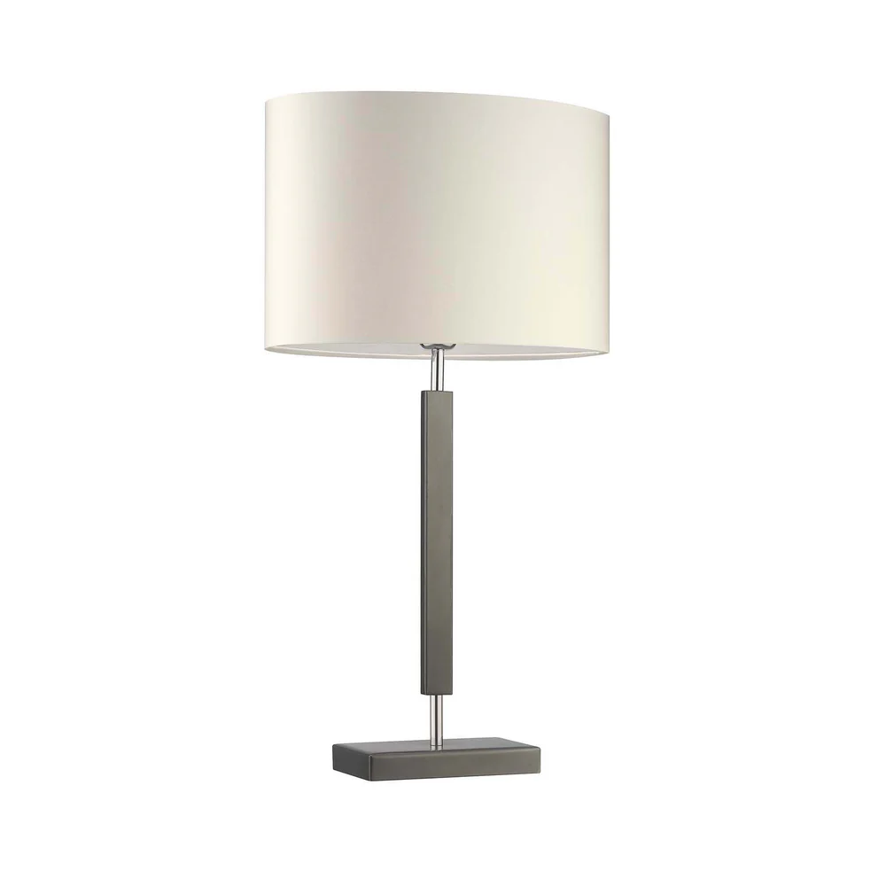 Northern Light - Rune Table Lamp Large - Pewter Polished Stainless Steel Finish - 14" Oval Ivory Satin Silver Lining Shade