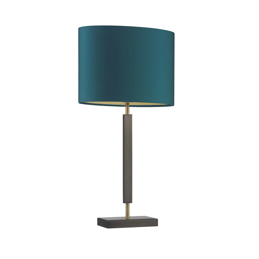Northern Light - Rune Table Lamp Large - Pewter Georgian Brass Finish - 14" Oval Teal Satin Gold Lining Shade