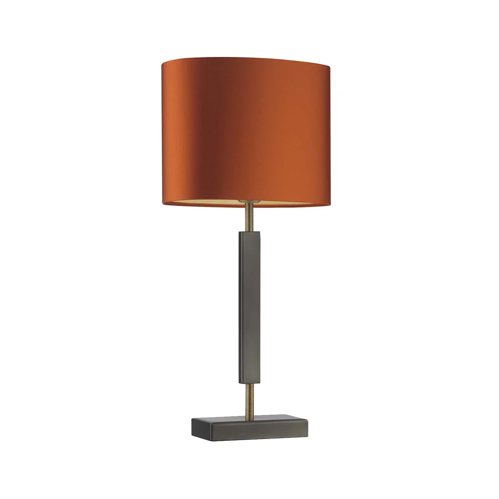 Northern Light - Rune Table Lamp Large - Pewter Georgian Brass Finish - 10" Oval Clementine Satin Gold Lining Shade