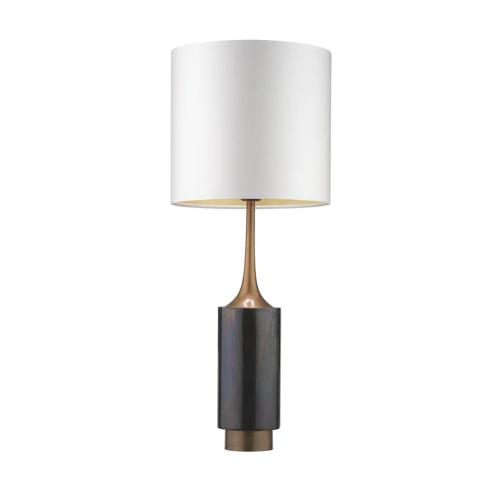 Northern Light - Seneca Table Lamp Large - Carbonne Rich Bronze Finish - 10" Drum Ivory Gold Lining Shade